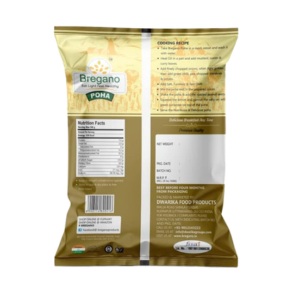 Bregano Poha | Made from 100% Rice | High in Fibre & Protein | 500g Pack