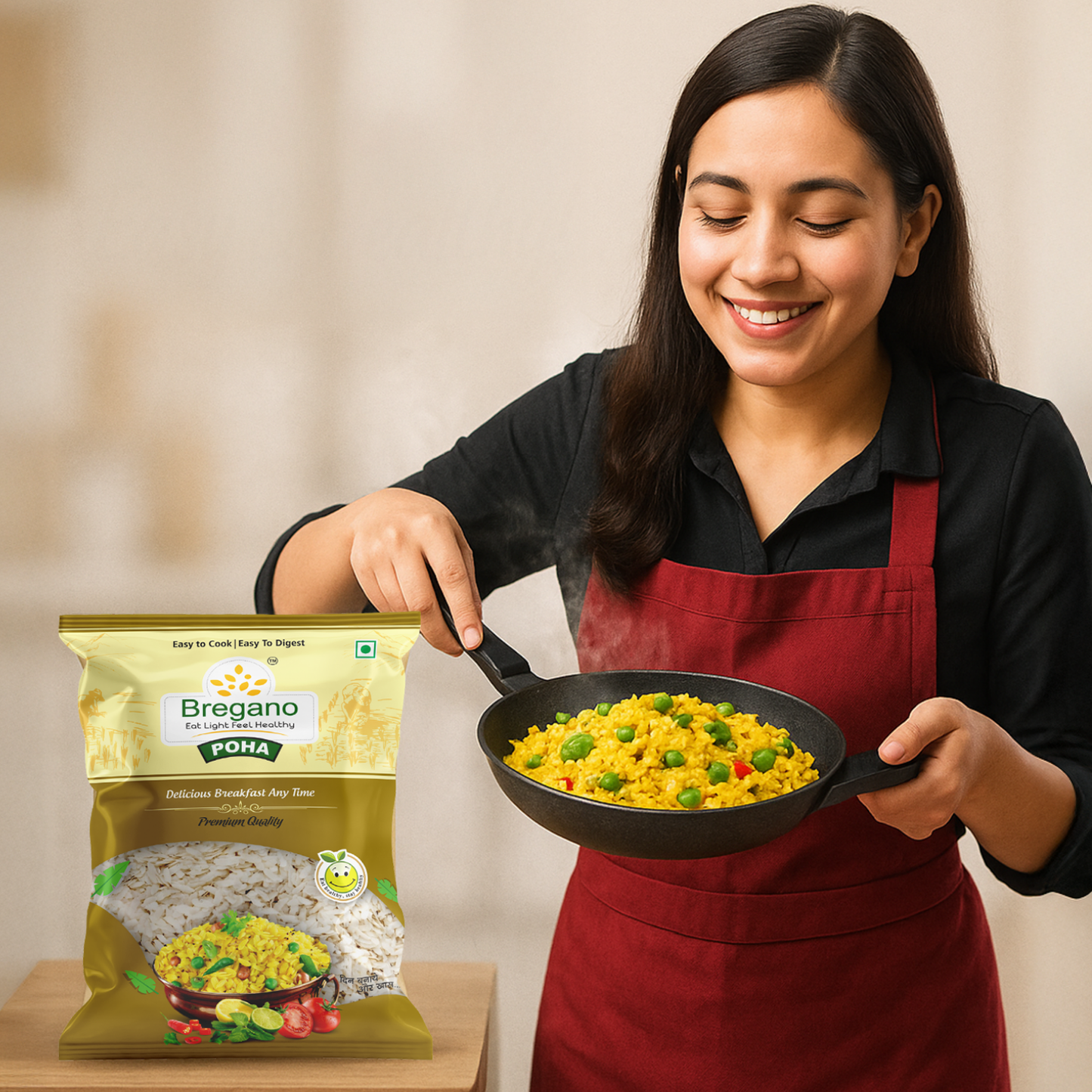 Bregano Poha | Made from 100% Rice | High in Fibre & Protein | 500g Pack